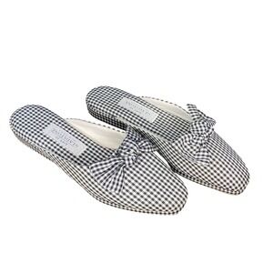 Amy Jo Gladstone New York Black White‎ Gingham Bow Slippers M(7)